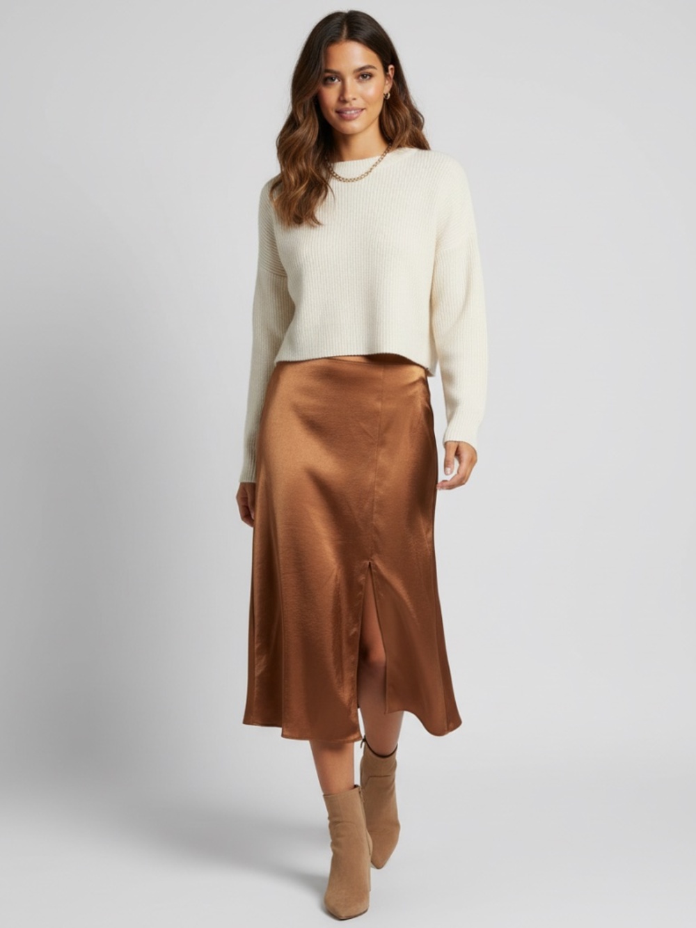 Joie Duffy Metallic Bronze slit midi skirt